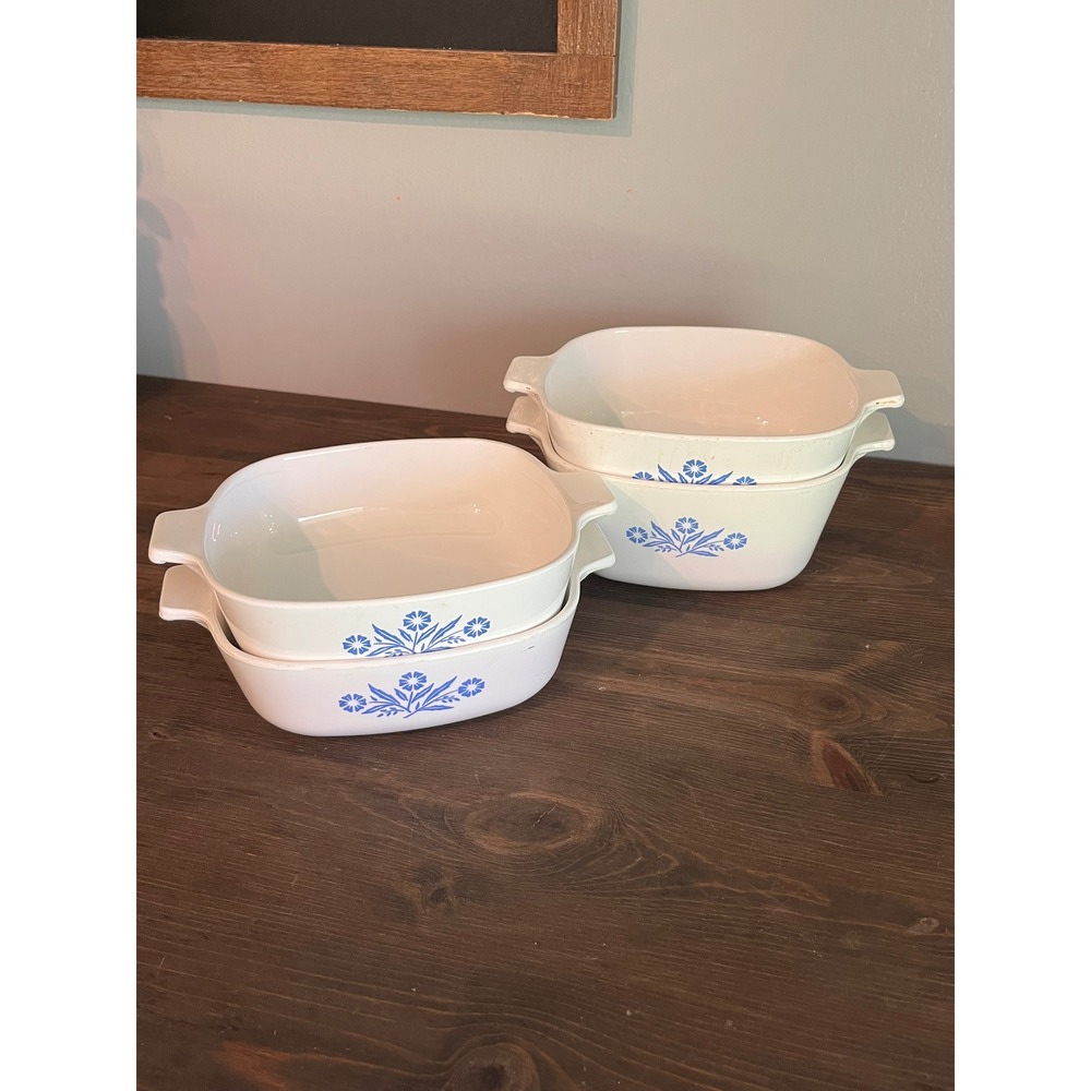 Lot of 4 Corning Ware Cornflower‎ Blue White Baking Dishes